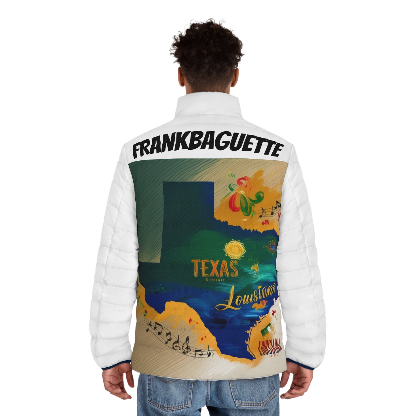 Stylish Men's Puffer Jacket, Trendy Outerwear, Music Lover Gift, Travel Essential, Festival Jacket, Unique Graphic Design